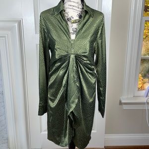 NWT Olive Green Animal Print Long Sleeve Shirt Dress